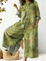 Women's Vintage Pattern Art Print Casual Cotton Jumpsuit
