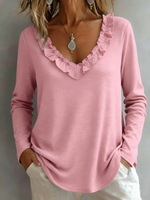 Cozy Ruffled V-neck Cotton Top