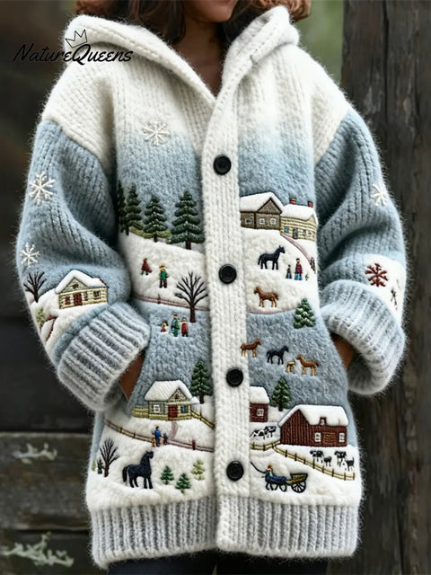 Women's Christmas Pattern Art Print Casual Fleece Coat