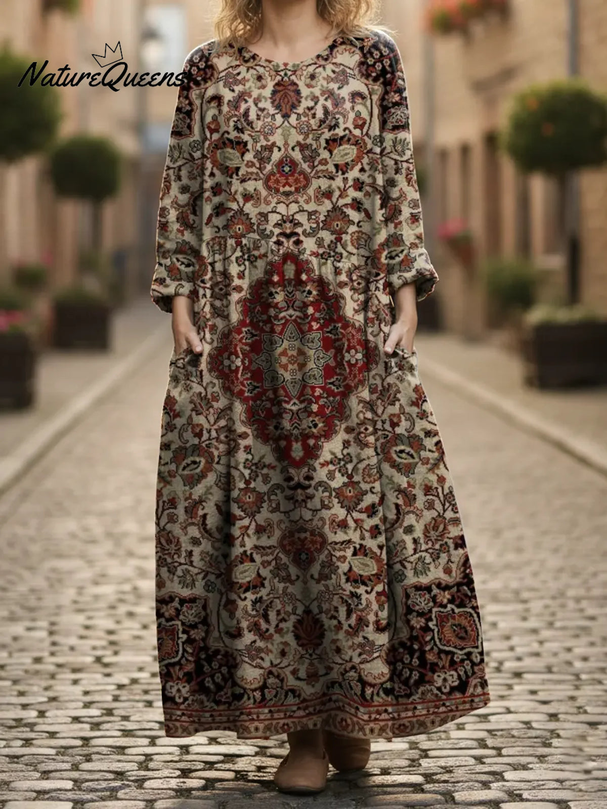 Women's Vintage Ethnic-style Patterns Print Pocket Cotton Dress