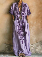 Women's Ethnic Pattern Art Print Casual Cotton Linen Maxi Dress