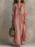 Women's Striped Art Print Casual Stylish Ruffled Vacation Maxi Dress