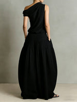 Women's Round Neck Sleeveless Casual Loose Top And High-waisted Casual Loose Wide-leg Pants Cotton And Linen Set