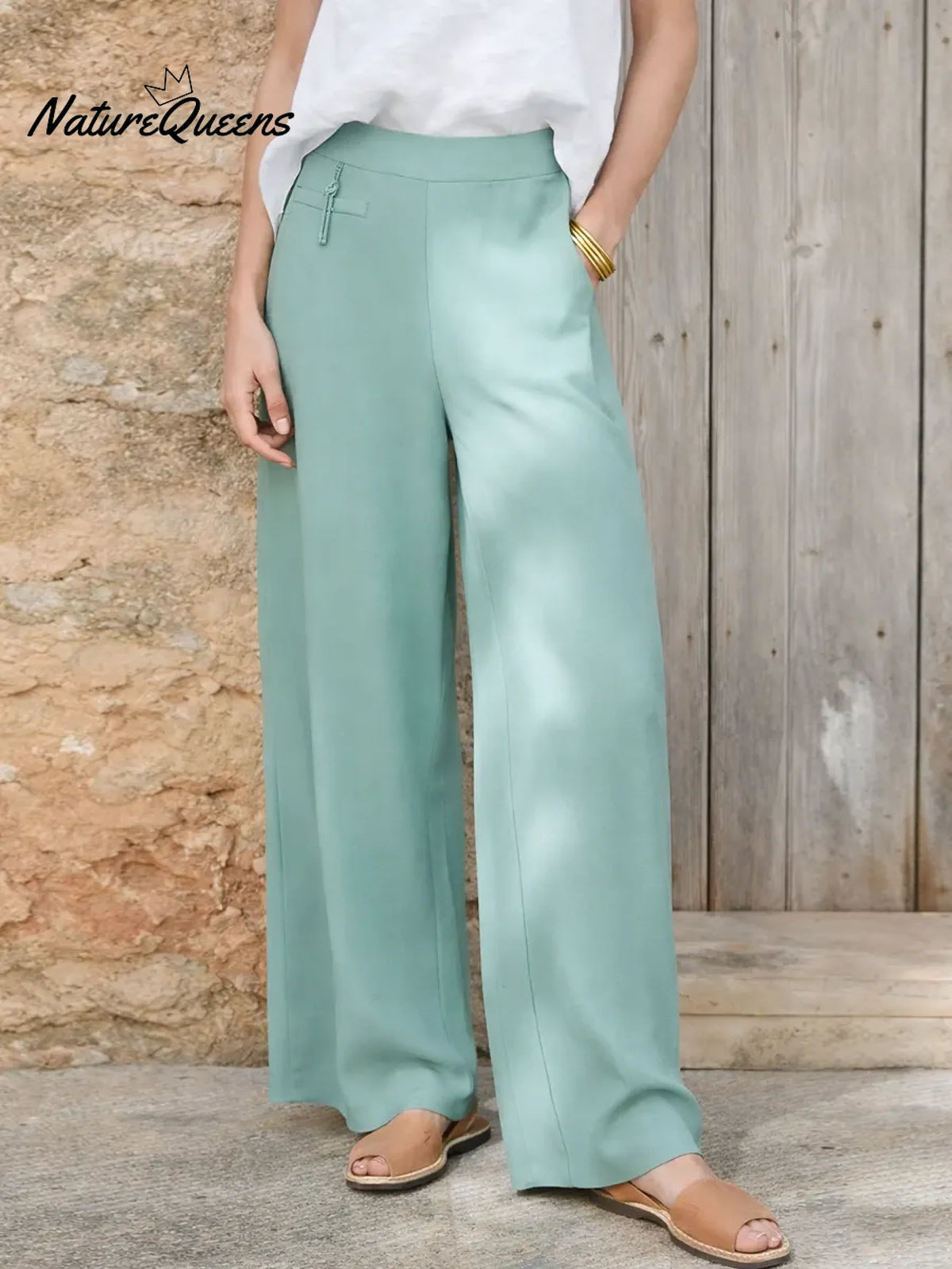 Women's Solid Color High-waisted Casual Loose Cotton And Linen Wide-leg Pants