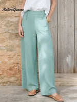 Women's Solid Color High-waisted Casual Loose Cotton And Linen Wide-leg Pants