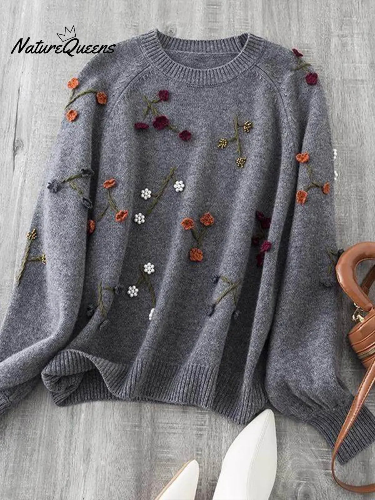 Women's Cozy Three-dimensional Embroidered And Beaded Pullover Sweater
