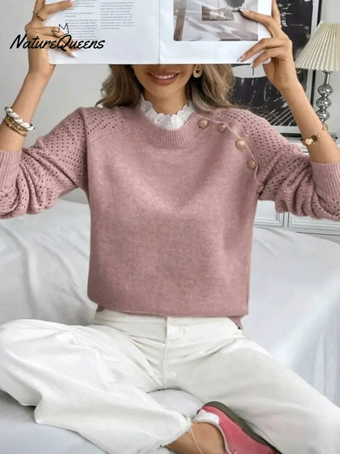 Women's Solid Color Round Neck Long Sleeve Casual Loose Knit Top