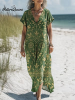 Women's Floral Art Print Casual Cotton And Linen Dress