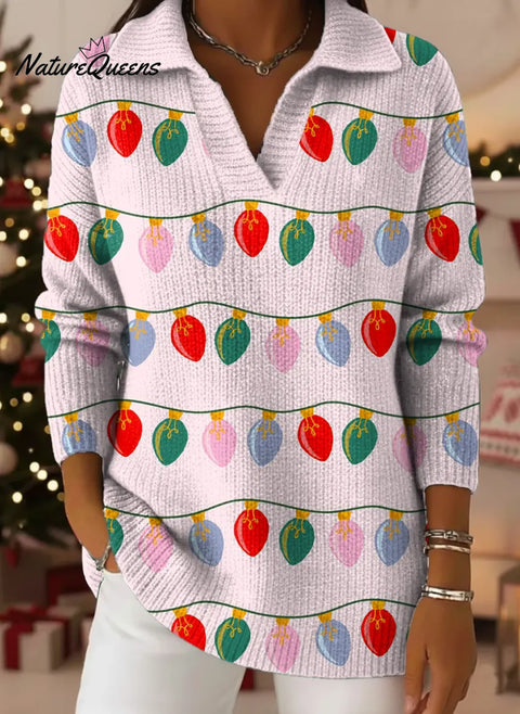 Women's Christmas Pattern Art Print Casual Cotton Sweater