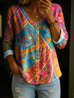 Women's Floral Pattern Art Print Casual Cotton Shirt