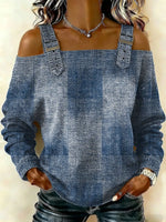 Women‘s Vintage Art Print Casual Cotton Denim Shirt