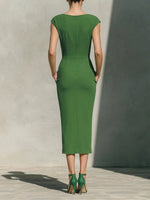 Women's Solid-color Cowl-neck Short-sleeve Casual Slim-fit Stretch Dress