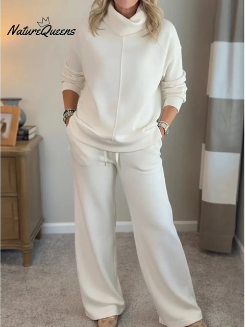 Women's Casual Turtleneck Cotton Sweatshirt And Pants Two-piece Set