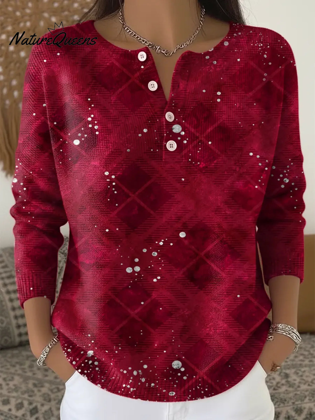 Women's Plaid Pattern Art Print Casual Cardigan Sweater