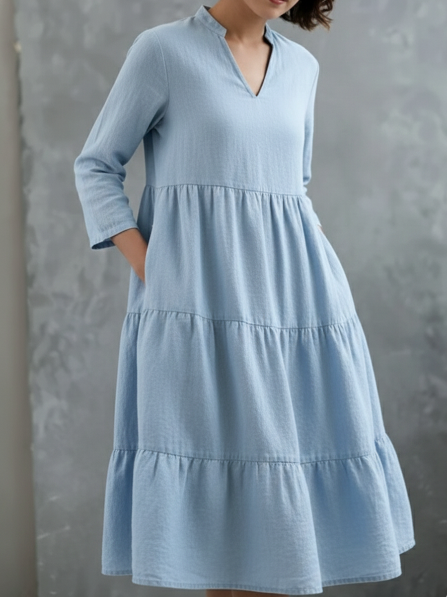 Elegant Multi-layered Hem Linen Dress