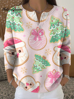 Women's Christmas Pattern Art Print Buttoned Cardigan Sweater
