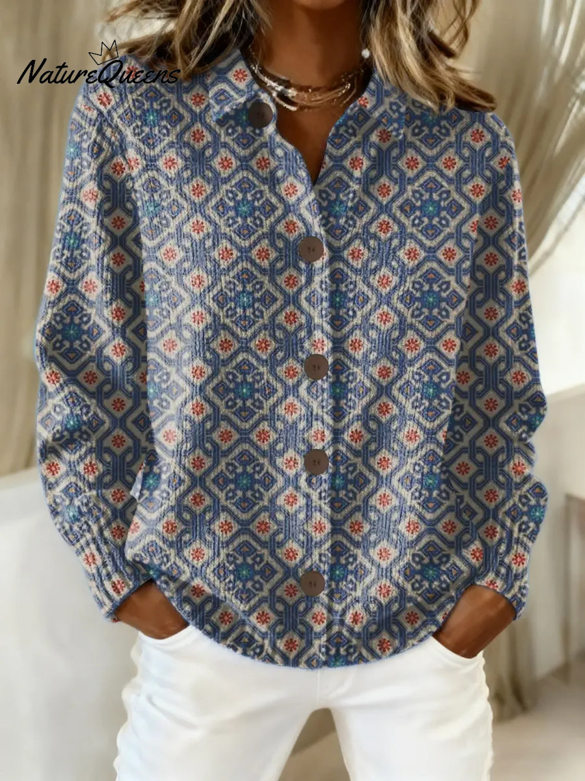 Women's Vintage Geometry Art Print Casual Sweater