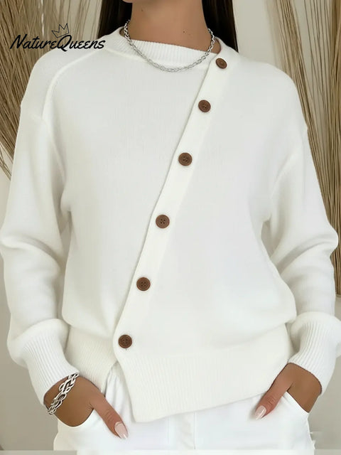 Women's Comfortable Diagonal Placket Knit Sweater