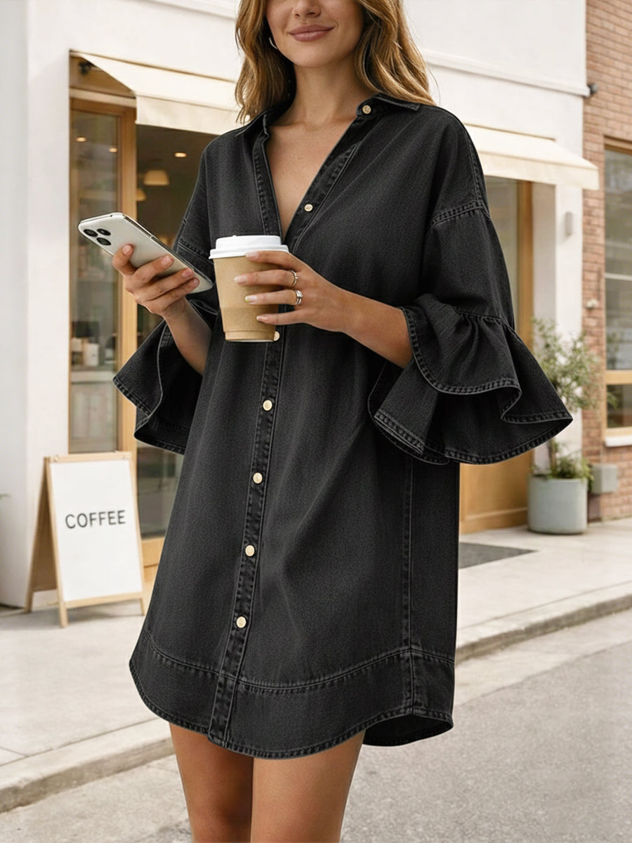 Women's Casual Shirt-style Mini Denim Dress