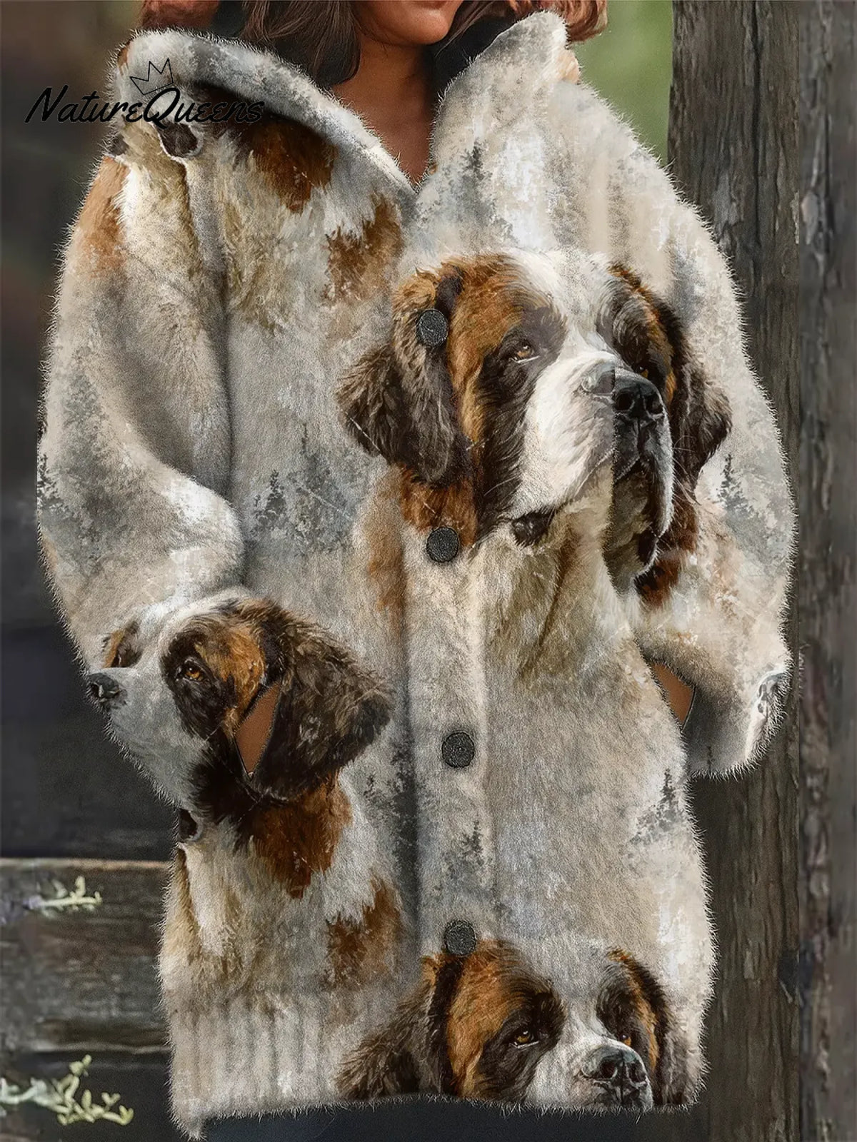 Women's Funny Dogs Pattern Art Print Casual Fleece Coat