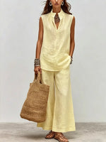 Relaxed-fit Cotton-linen Sleeveless Top And Wide-leg Pants Two-piece Set
