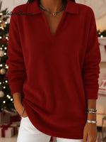 Retro Christmas Polo Collar Velvet Pullover