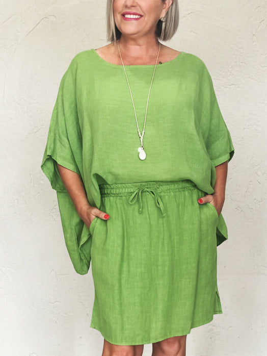 Cozy Solid Color Loose-fitting Blouse And Skirt Linen Set