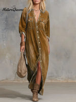 Women's Cardigan-style Collarlong-sleeved Casual Loose Denim Dress.