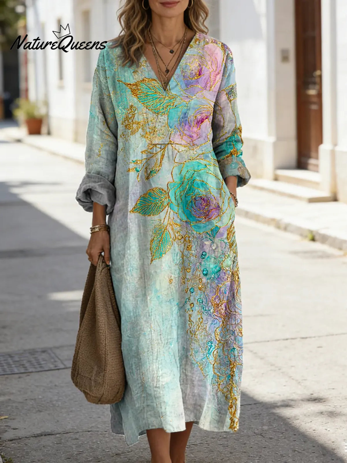 Women's Floral Art Print Casual Cotton Dress