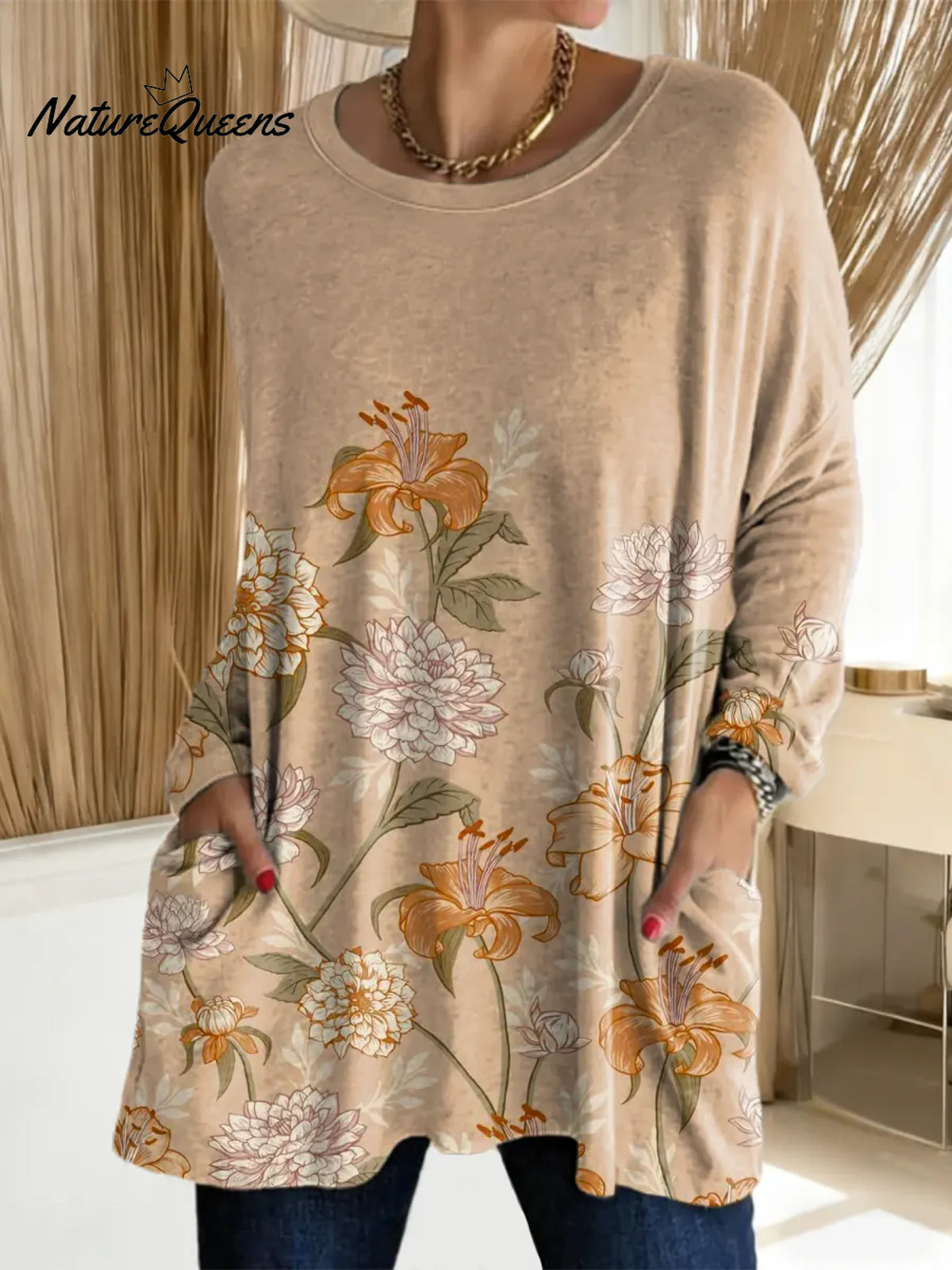 Women's Floral Pattern Art Print Casual Cotton T-shirt