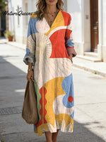 Women's Geometric Pattern Art Print Casual Cotton Dress