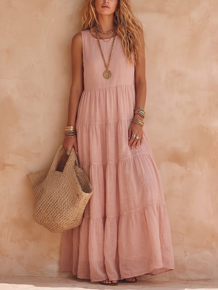 Women's Solid-color Sleeveless Cotton Dress