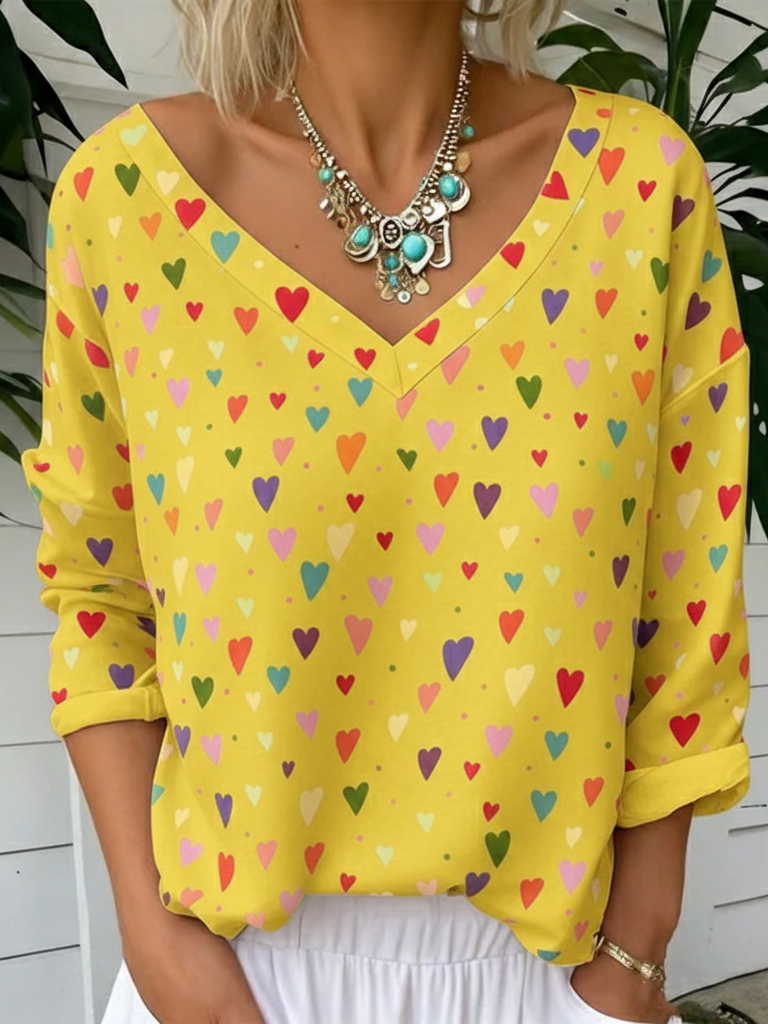 Colorful Cute Heart-print Cotton T-shirt sweatshirt