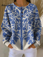 Women's Vintage Tree BirdsPattern Art Print Casual Waffle Sweatshirt