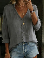 Women's Cotton Linen Loose Solid Color Long-sleeved Shirt