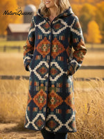Women's Vintage Wyeth Trail Printed Hooded Button Wool Coat