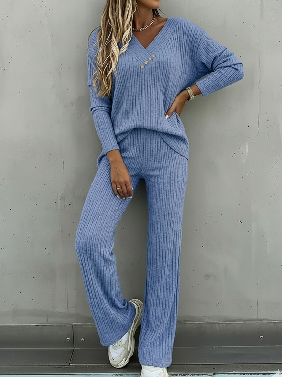 Casual Knitted Top And Wide-leg Pants Two-piece Set