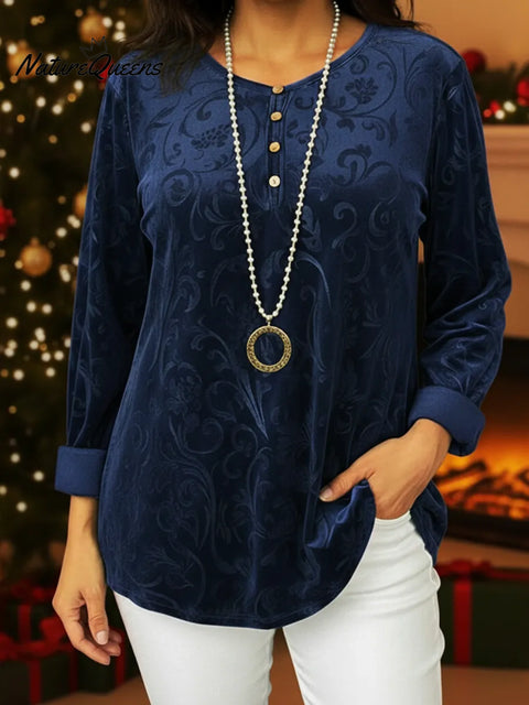 Elegant Button-down Velvet Loose-fitting Shirt Top