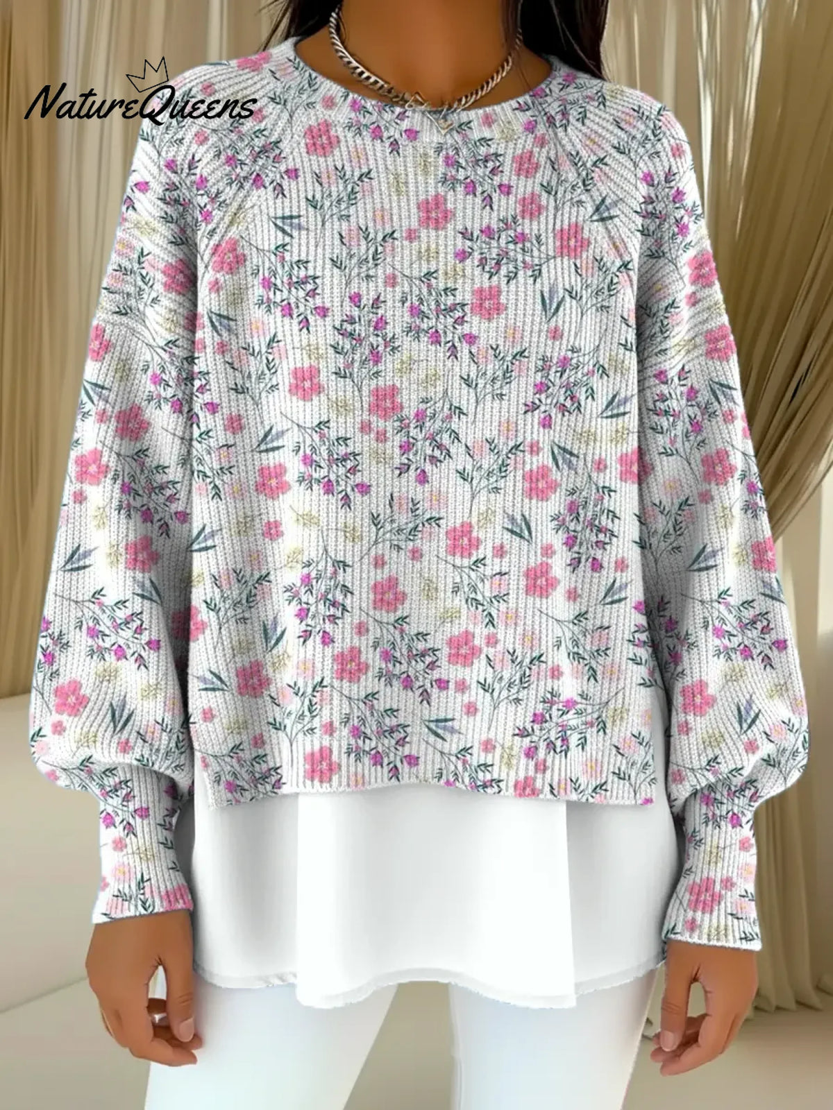 Women's Floral Pattern Art Print Casual Knitted Sweater