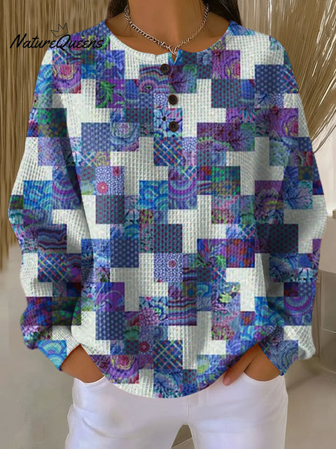 Women's Geometric Color Splicing Pattern Art Print Casual Cotton Shirt