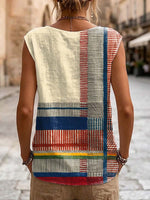 Women's Retro Geometric Line Pattern Art Print Casual Sleeveless Cotton Shirt