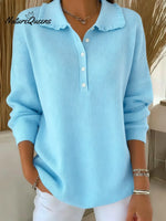 Women's Solid Color Peter Pan Collar Long Sleeve Casual Loose Knit Sweater