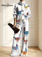 Women's Funny Chick Art Print Casual Cotton Knitted Suits