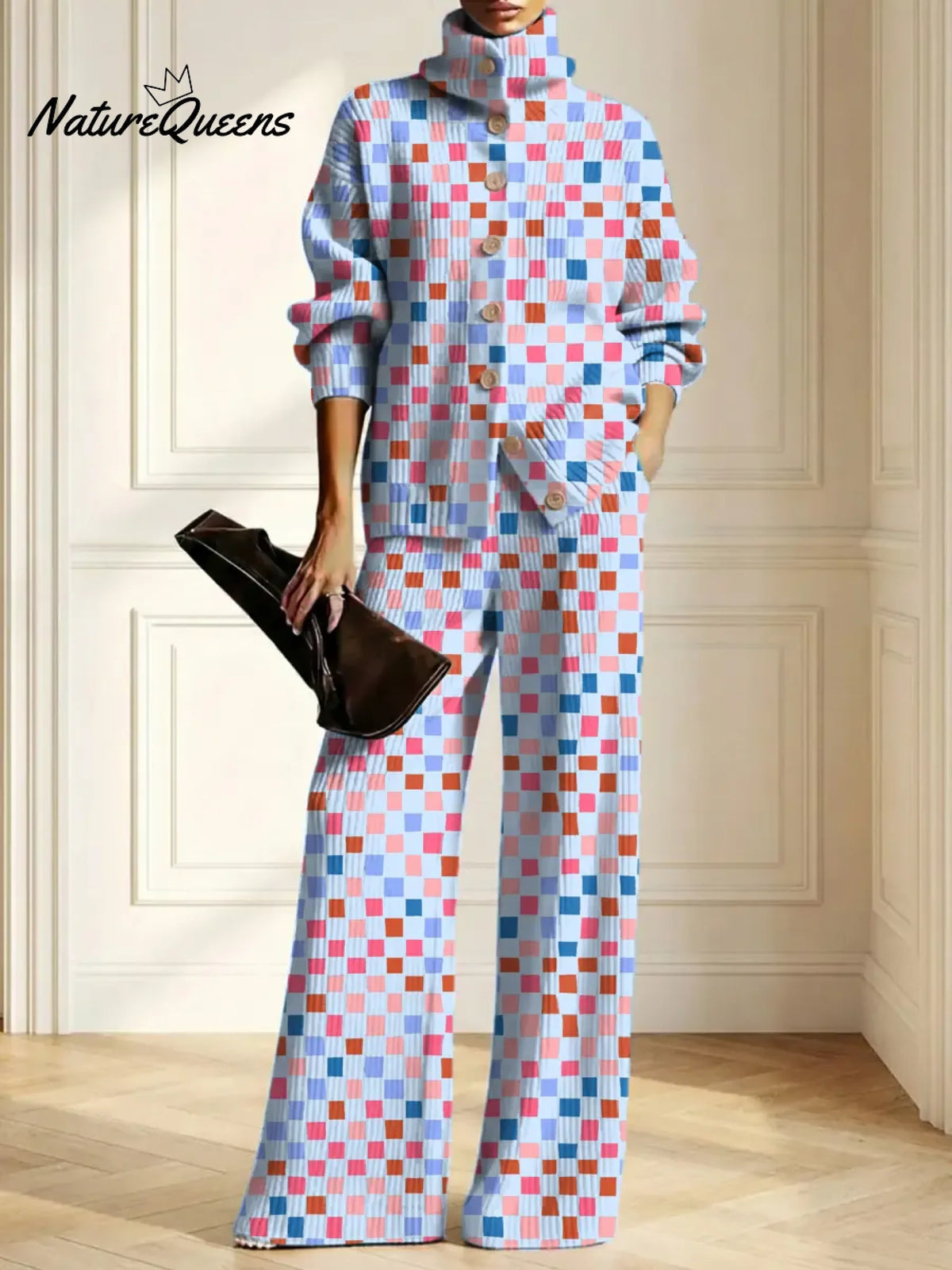 Women's Geometric Pattern Art Print Casual Cotton Knitted Suits