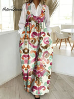 Women's Retro Colorful Pattern Art Print Casual Cotton Denim Dress