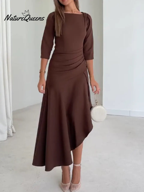 Women's Elegant Solid Color Ruffled Dress With Asymmetrical Hem