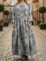 Women's Retro Patterns Print Pocket Cotton Dress