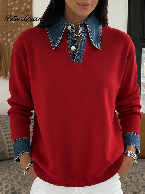 Women's Denim Knitted Pullover Sweater