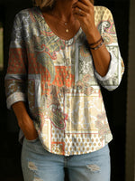 Women's Floral Pattern Art Print Casual Cotton Shirt