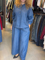 Women's Casual Button-down Cotton Top And Straight-leg Pants Two-piece Set